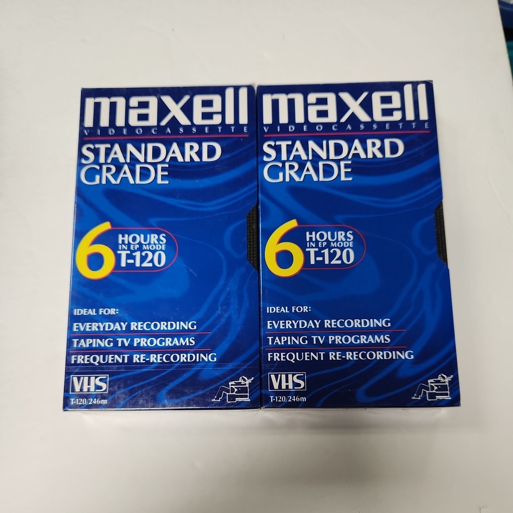2 BRAND NEW Sealed Maxell GX-Silver 6 Hours T-120 VHS Blank Tape